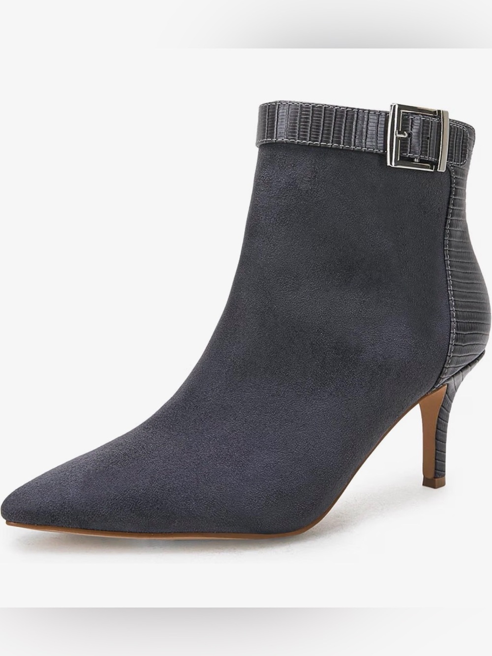 NWT LAICIGO Women's Grey Pointed Toe Kitten Heel Side Zip Ankle Booties, 9.5